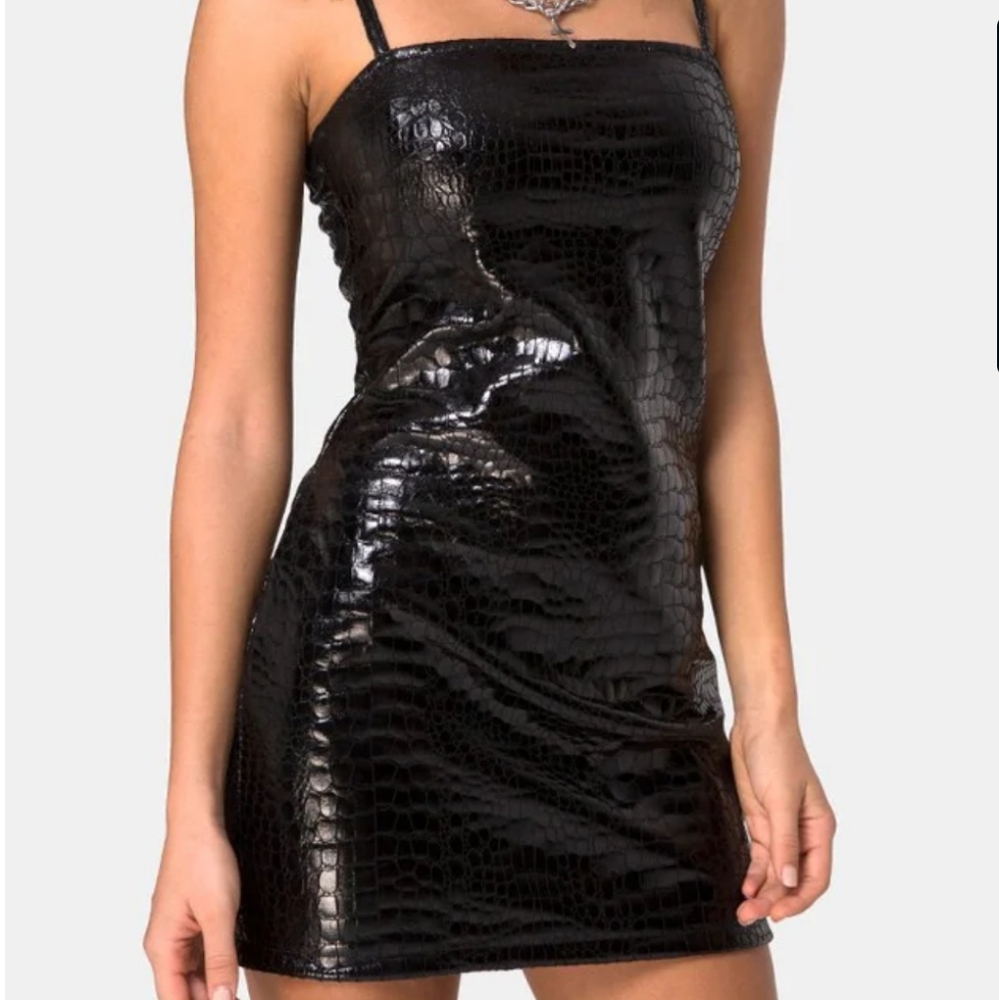 MOTEL ROCKS | Black Croc Mini Dress | Size Small